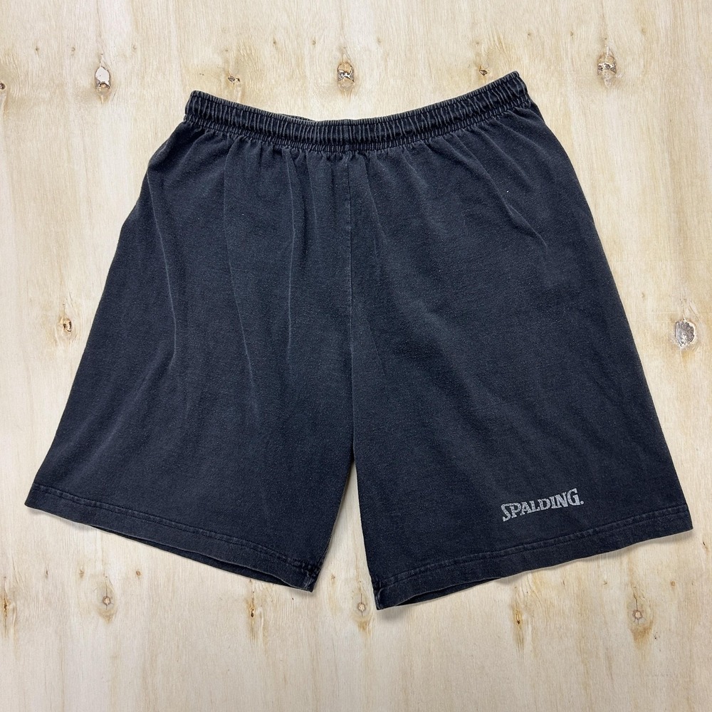 Vintage Spalding Sweat Shorts Mens Med Black Jersey Elastic Waist Athletic Gym